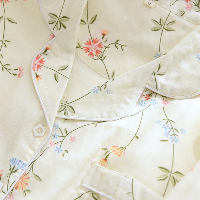 ChicShe, nuovo pigiama da donna in garza a doppio strato, con maniche sottili e pantaloni lunghi, stile giapponese, cardigan in cotone, set da casa primaverile ed estivo_voghion.com