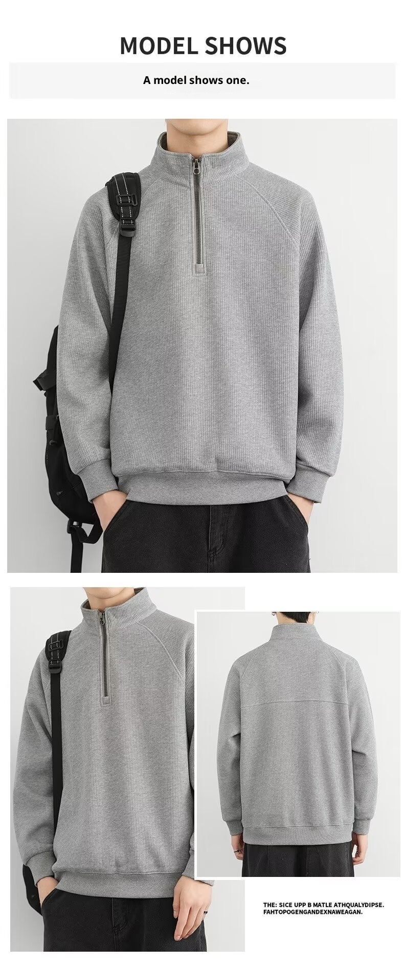 boy Boy Boy Half-Zip Stand Collar Sweatshirt Men, Spring, Autumn, Winter, American Retro Style, Fleece-Lined, Thickened, Solid_voghion.com