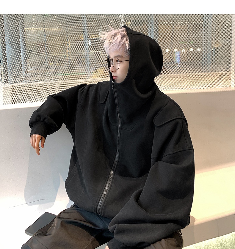 boy Boy Solid Color Cardigan Sweatshirt Men's 2024 Spring And Autumn New Style High-end Cool American Casual Loose Hoodie Jacket_voghion.com