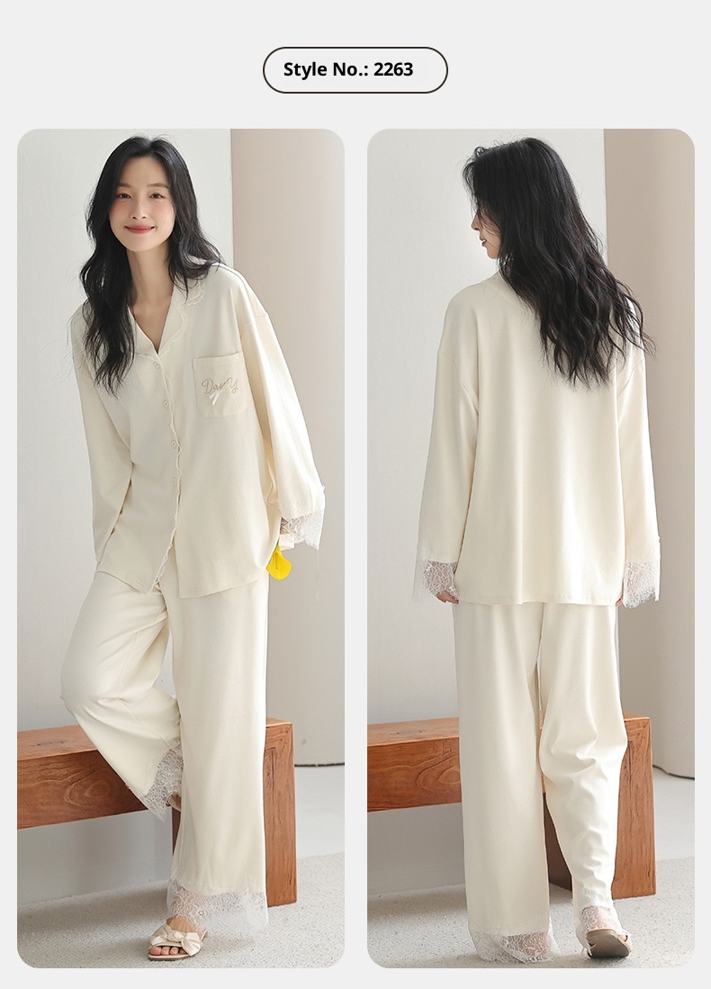 ChicShe 2025 Nuovo Pigiama da Donna Puro Cardigan con Colletto Risvoltato Manica Lunga Donna Casual Primavera Autunno Completo da Casa in Cotone_voghion.com