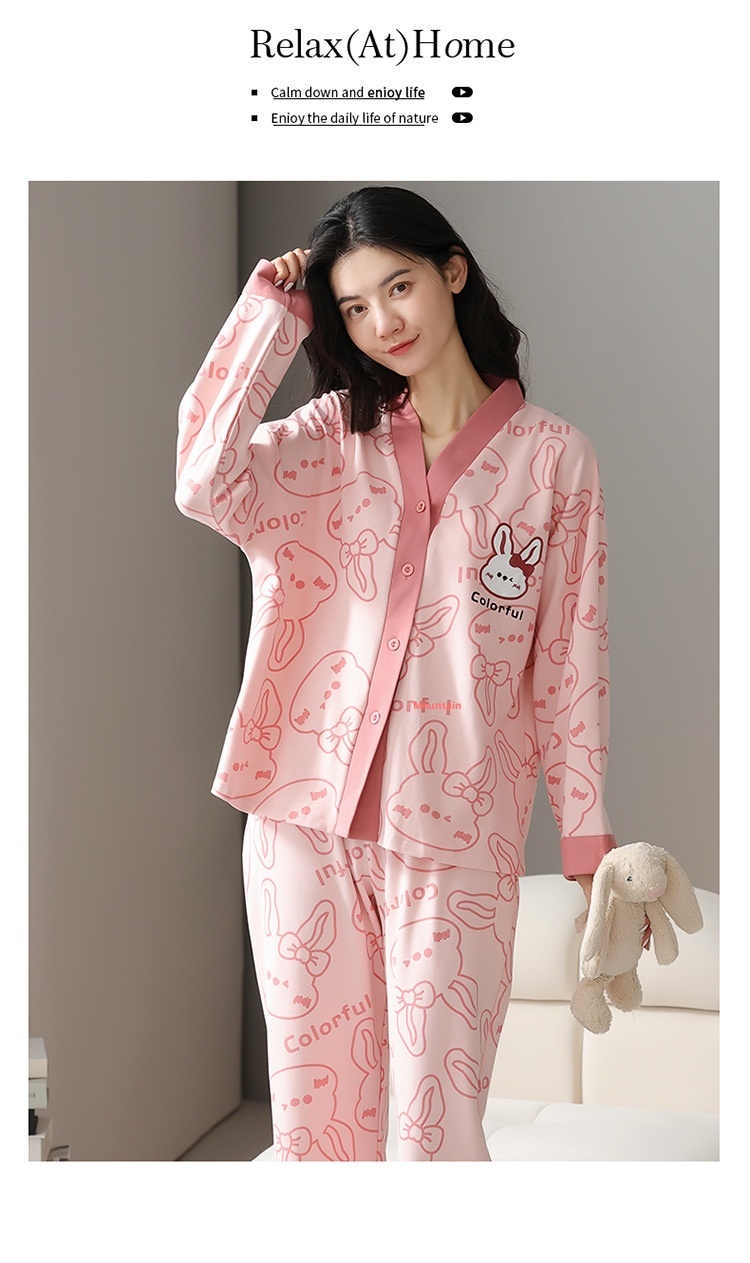 ChicShe Women's Pajamas Autumn 2023 New Pure Cotton Long Sleeve High-end Korean Style Casual Loose Double-sided Kimono Set_voghion.com