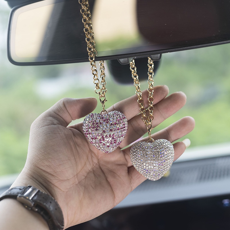 Neuer 3D-Herzanhänger mit Glitzermotiv für den Rückspiegel – Auto-Innendekoration_voghion.com