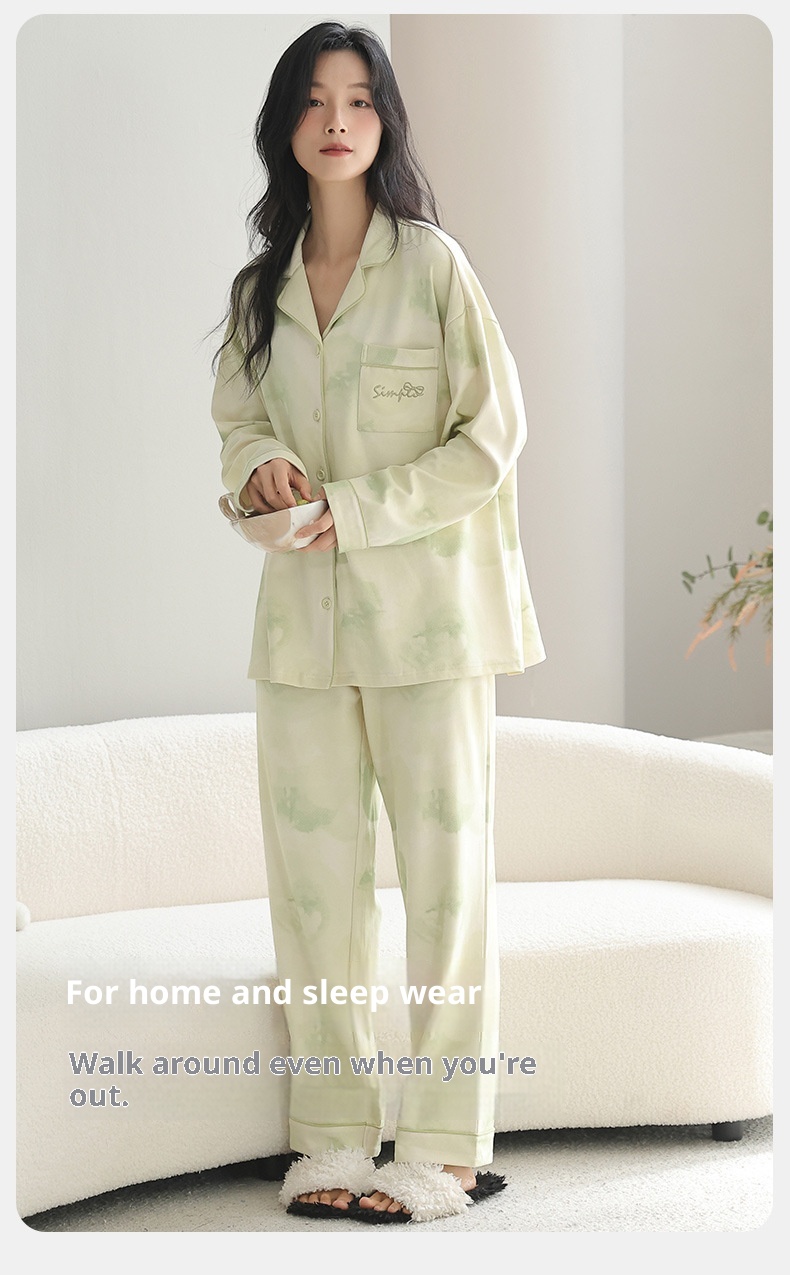 ChicShe 2025 Nuovo Pigiama da Donna Puro Cardigan con Colletto Risvoltato Manica Lunga Donna Casual Primavera Autunno Completo da Casa in Cotone_voghion.com