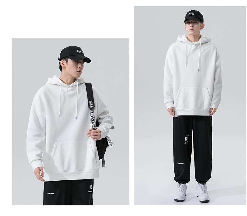 boy Boy Men's Sweatshirt Hong Kong Style Autumn Winter Fleece Lined Men Gray Versatile Basic Hooded Jacket Hoodie Trendy_voghion.com