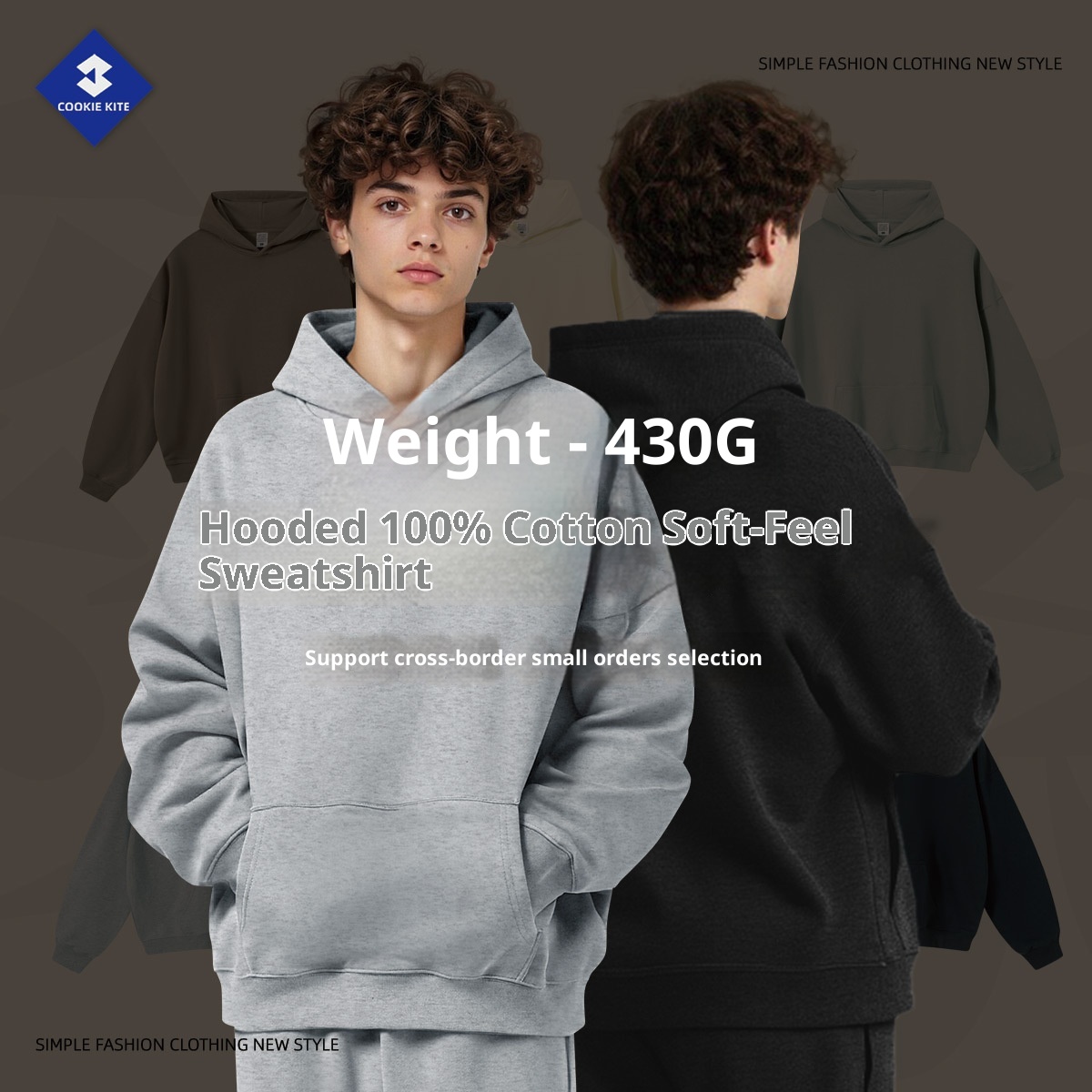 ragazzo Ragazzo KITE Abbigliamento Uomo Autunno Inverno 2025 Stile Americano Transfrontaliero Largo Tinta Unita Basic 430G Puro Cotone Con Cappuccio_voghion.com