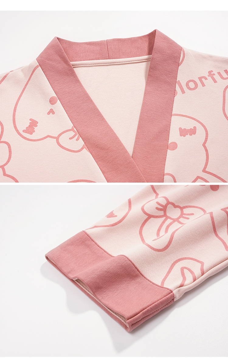 ChicShe Women's Pajamas Autumn 2023 New Pure Cotton Long Sleeve High-end Korean Style Casual Loose Double-sided Kimono Set_voghion.com