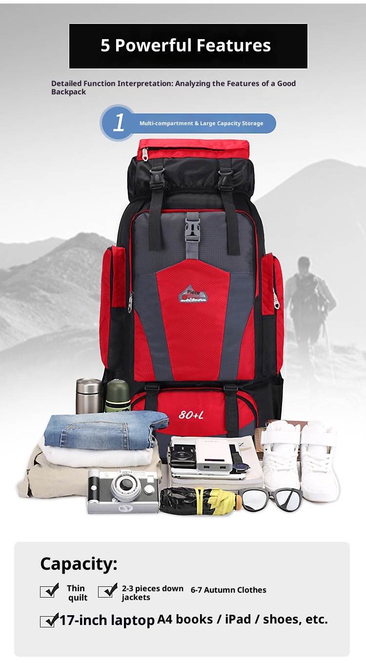 ActiveGo Nuovo zaino da 80 litri per escursioni all'aperto, grande capacità, per uomini e donne, per trekking, sport, tempo libero, viaggi_voghion.com