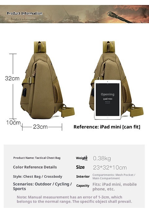 ActiveGo Cross-Border Men's Backpack Large Capacity Travel Shoulder Tactical Chest Laptop Cycling Hiking Bag_voghion.com