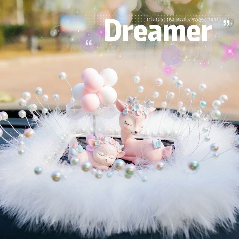 Sichere Reise Hirsch-Ornament, Parfümhalter, Beichtballon, Perlenfeder, Anti-Rutsch-Matte, Auto-Innenausstattung_voghion.com