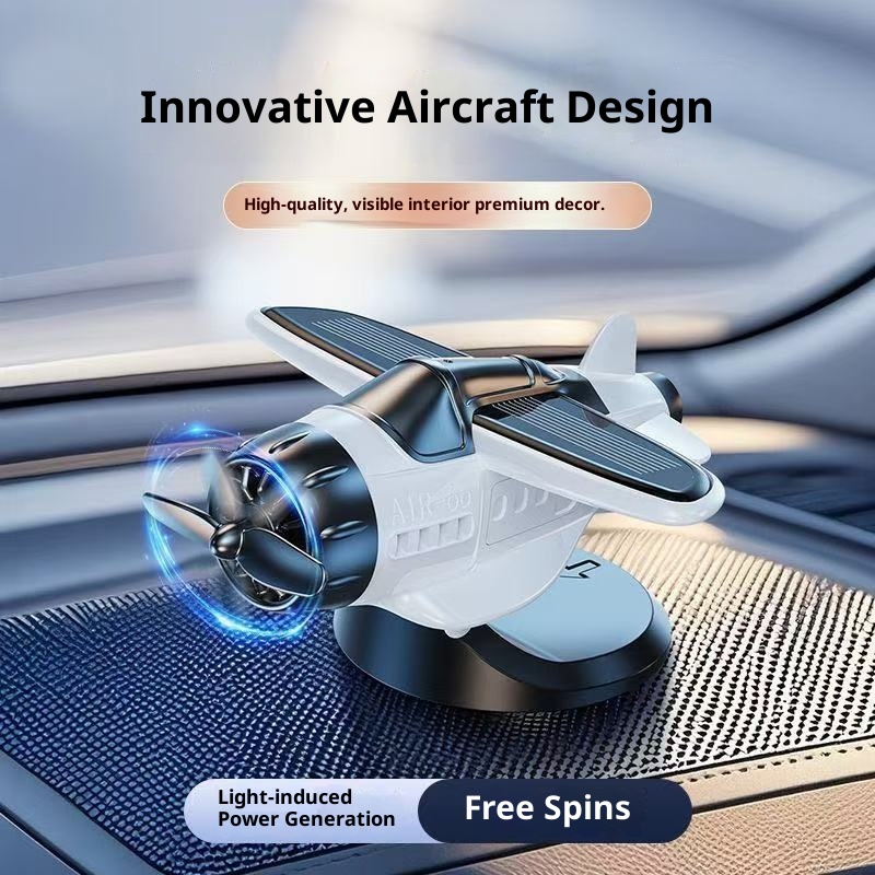 Solarbetriebene, automatisch rotierende Kleinflugzeug-Innenausstattung, kreative Auto-Armaturenbrett-Klebedekoration, universell einsetzbar_voghion.com
