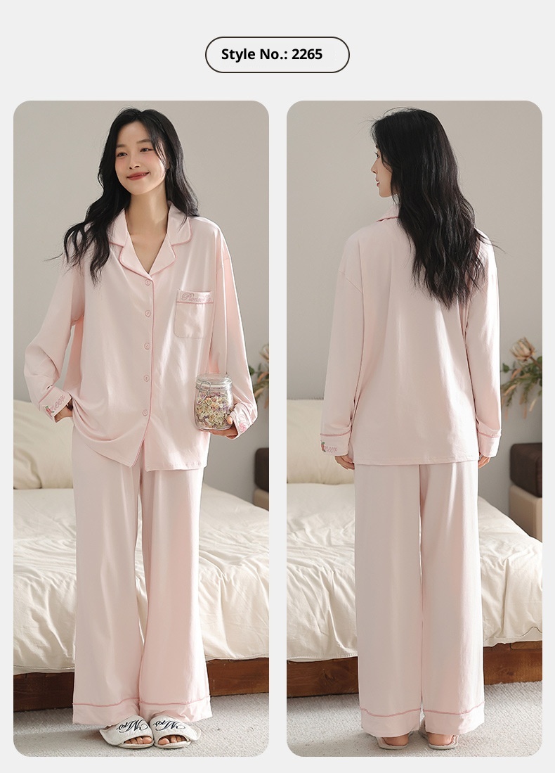 ChicShe 2025 Nuovo Pigiama da Donna Puro Cardigan con Colletto Risvoltato Manica Lunga Donna Casual Primavera Autunno Completo da Casa in Cotone_voghion.com