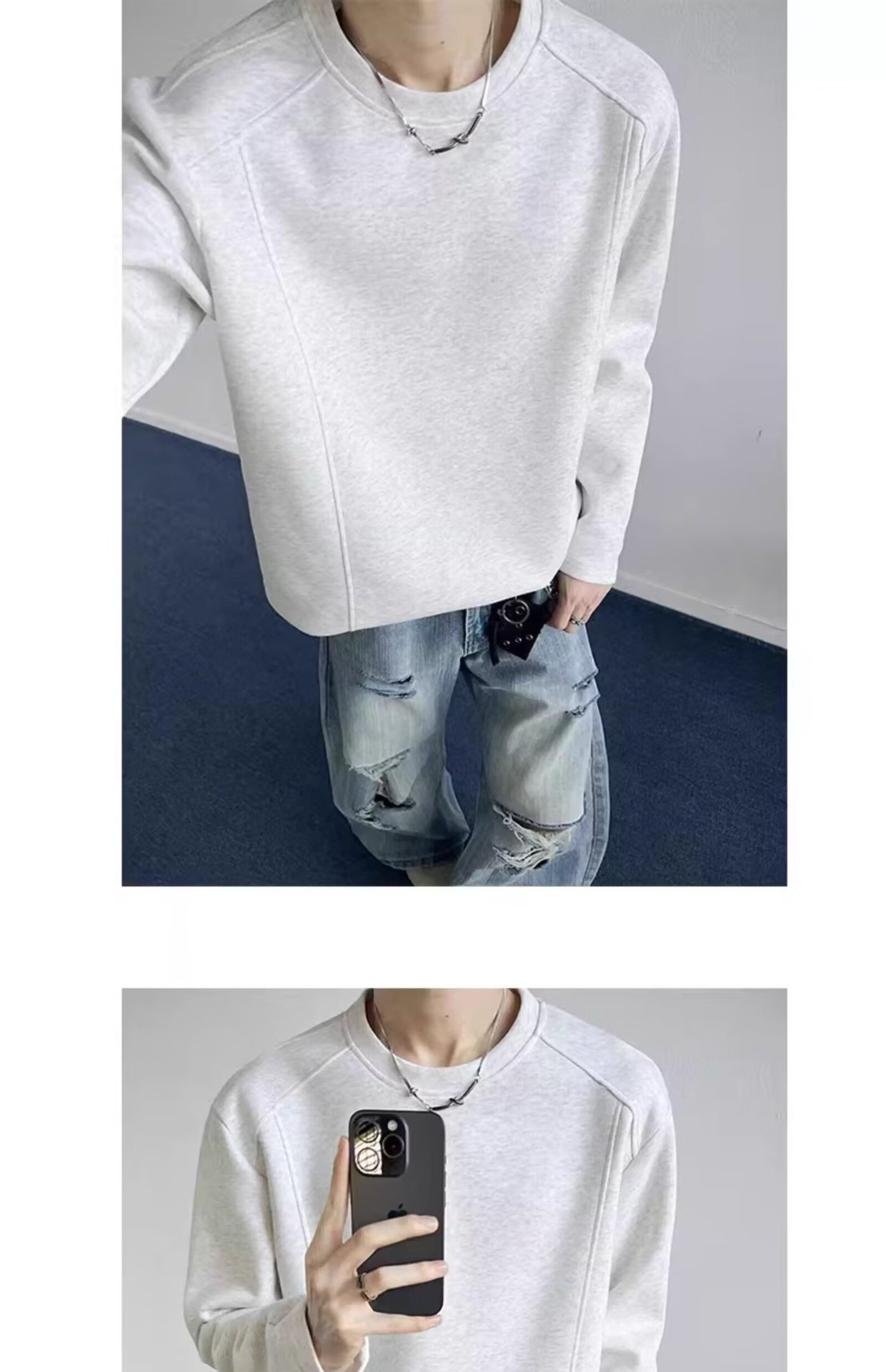 Sweat-shirt Boy Cleanfit coupe 3D style américain pour homme, collection printemps, design déstructuré, coupe ample, col rond, veste_voghion.com