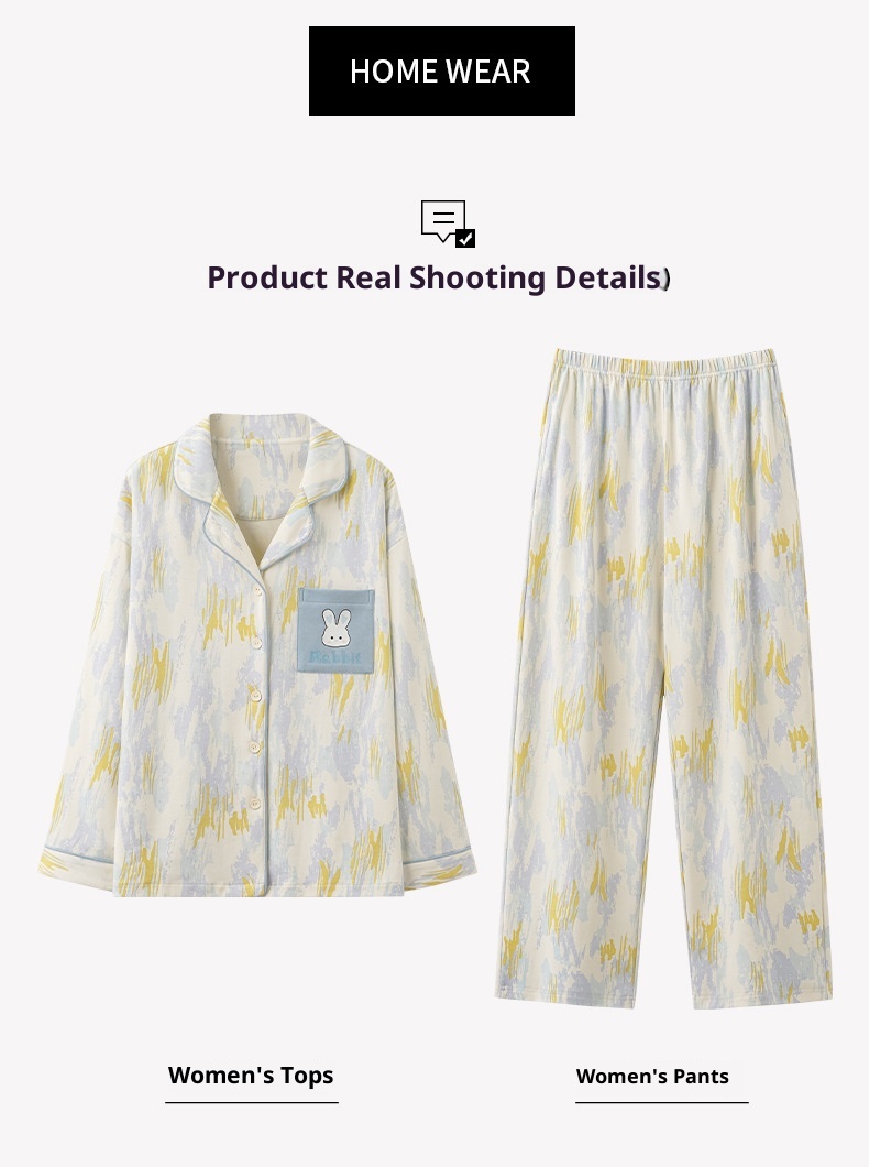 ChicShe Nuovo Pigiama in Cotone da Donna, Cardigan con Colletto Risvoltato Autunnale, Design Stampato Dolce e Carino, Adatto per Capispalla,_voghion.com