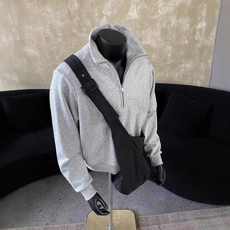 Boy Boy Boy Sweatshirt im amerikanischen Stil mit halbem Reißverschluss und Stehkragen für Herren, Frühling und Herbst, Trendmarke, schweres Material, lockere Passform_voghion.com