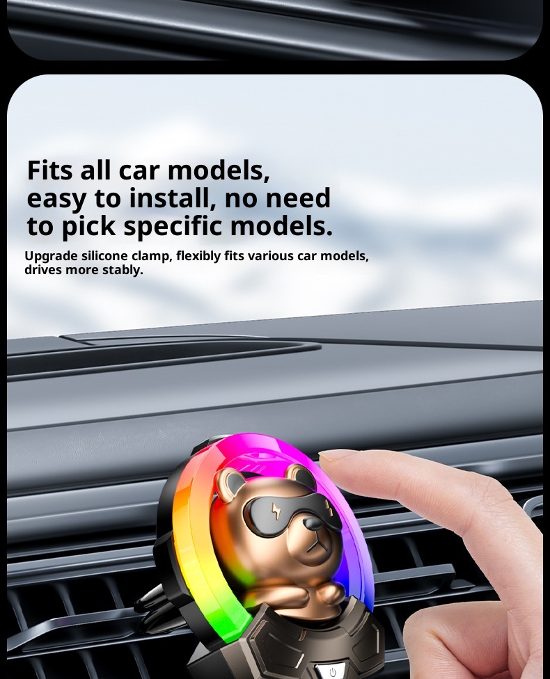 Geräuschaufnahme, Raumluft, Duft aus der Lüftungsöffnung, Autoinnenraum, Rhythmuslicht, leuchtende Brille, Bärendekoration_voghion.com