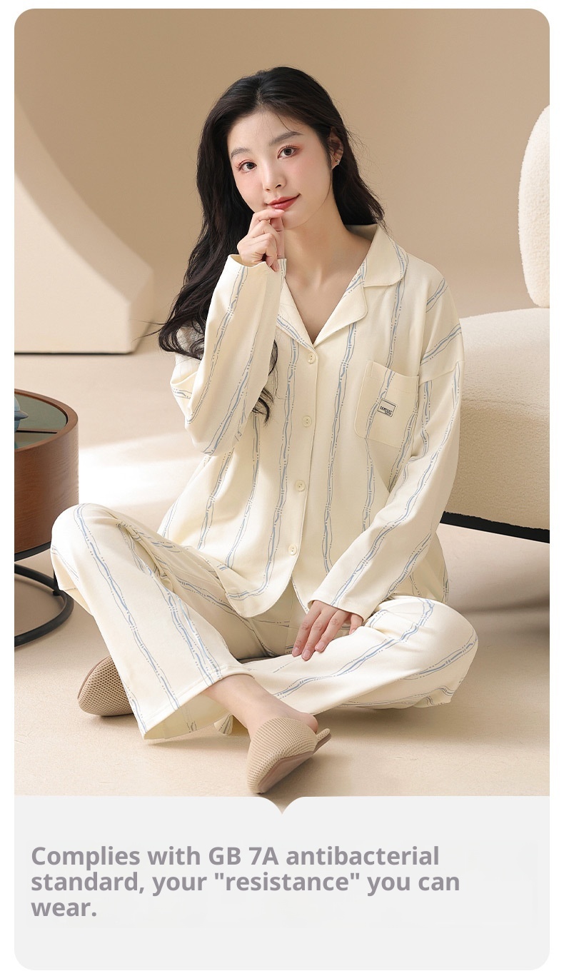 Pigiama da donna ChicShe Classe A antibatterico in 100% cotone, cardigan con maniche lunghe per autunno e inverno, indossabile all'esterno._voghion.com