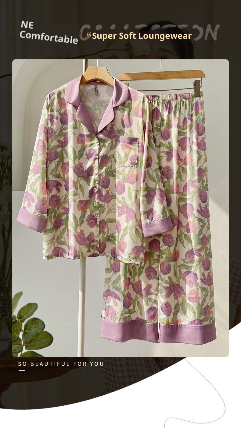 Pigiama ChicShe Tulip da donna, dolce e di alta qualità, per la casa, 2024, nuovo set primavera e autunno a maniche lunghe, adatto per abbigliamento esterno_voghion.com