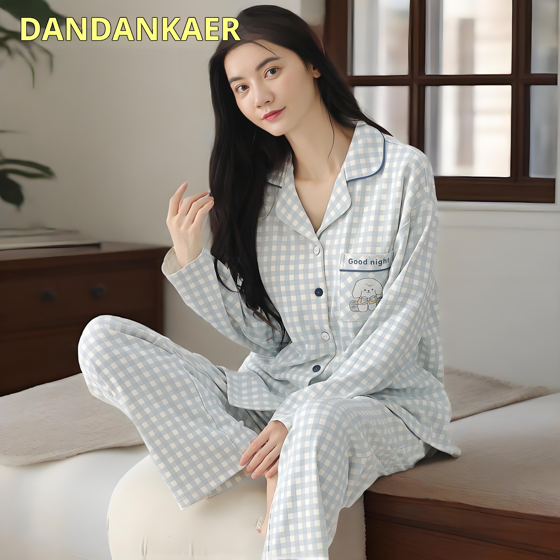 ChicShe Nuovo Pigiama in Cotone da Donna, Cardigan con Colletto Risvoltato Autunnale, Design Stampato Dolce e Carino, Adatto per Capispalla,_voghion.com