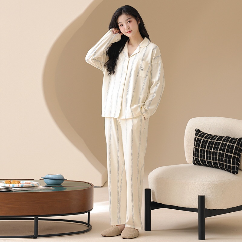 Pigiama da donna ChicShe Classe A antibatterico in 100% cotone, cardigan con maniche lunghe per autunno e inverno, indossabile all'esterno._voghion.com