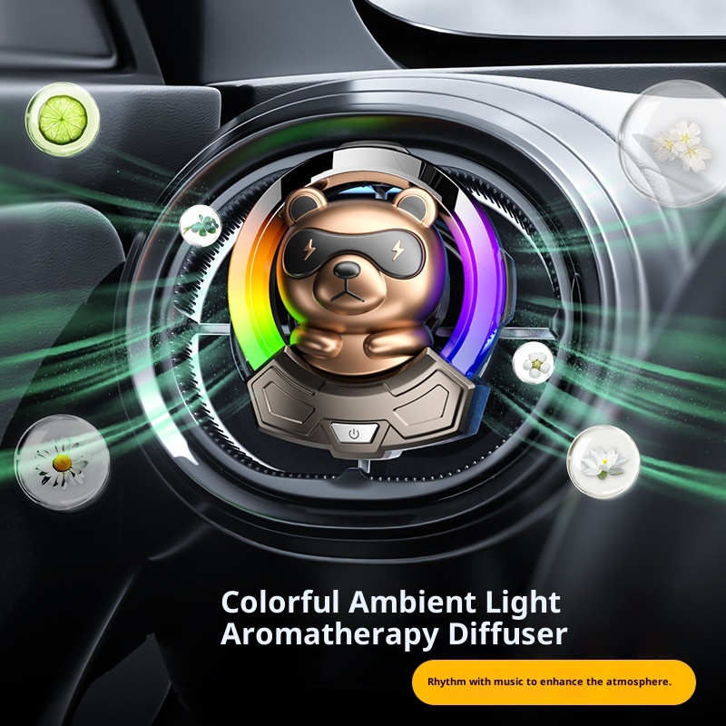 Sound Pickup Ambient Air Vent Fragrance Car Interior Rhythm Light Glowing Glasses Bear Decoration_voghion.com