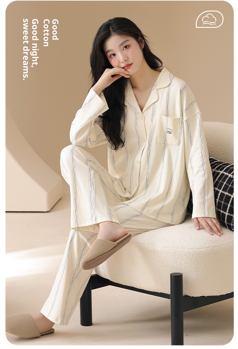 Pigiama da donna ChicShe Classe A antibatterico in 100% cotone, cardigan con maniche lunghe per autunno e inverno, indossabile all'esterno._voghion.com