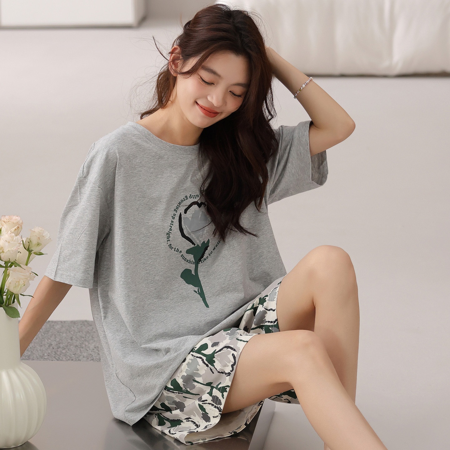 ChicShe New Chest Pad Pajamas For Women, Pure Cotton Short Sleeve Comfortable Cute Pajamas, Summer Internet Celebrity Homewear_voghion.com