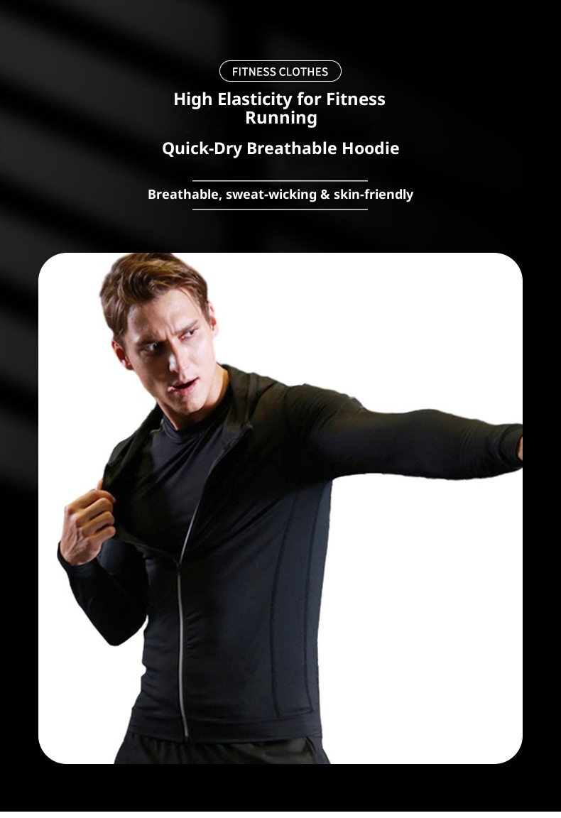 boy Boy Quick-Dry Breathable High Elastic Hoodie Windproof Thin Sweatshirt Autumn Winter Men's Sports Tight-Fitting Jacket_voghion.com