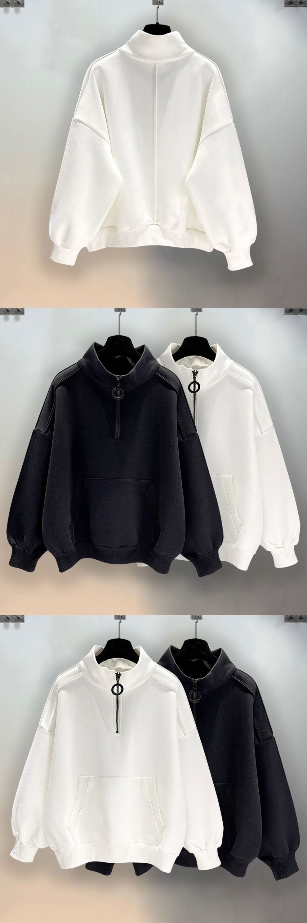 Felpa con cappuccio nera da uomo con mezza zip, giacca retrò americana con cappuccio e colletto rialzato primaverile, abbigliamento da uomo alla moda in stile street di fascia alta_voghion.com