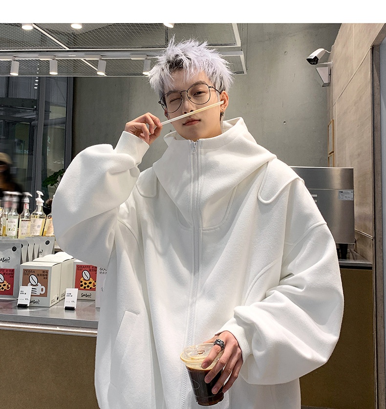 boy Boy Solid Color Cardigan Sweatshirt Men's 2024 Spring And Autumn New Style High-end Cool American Casual Loose Hoodie Jacket_voghion.com