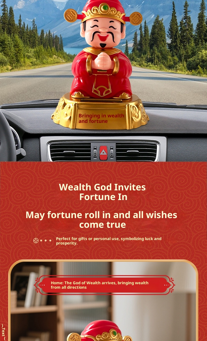 Solar Nodding God Of Wealth Festive Chinese Style Wealth-Attracting Ornament Opening Gift Car Interior Decoration Item_voghion.com