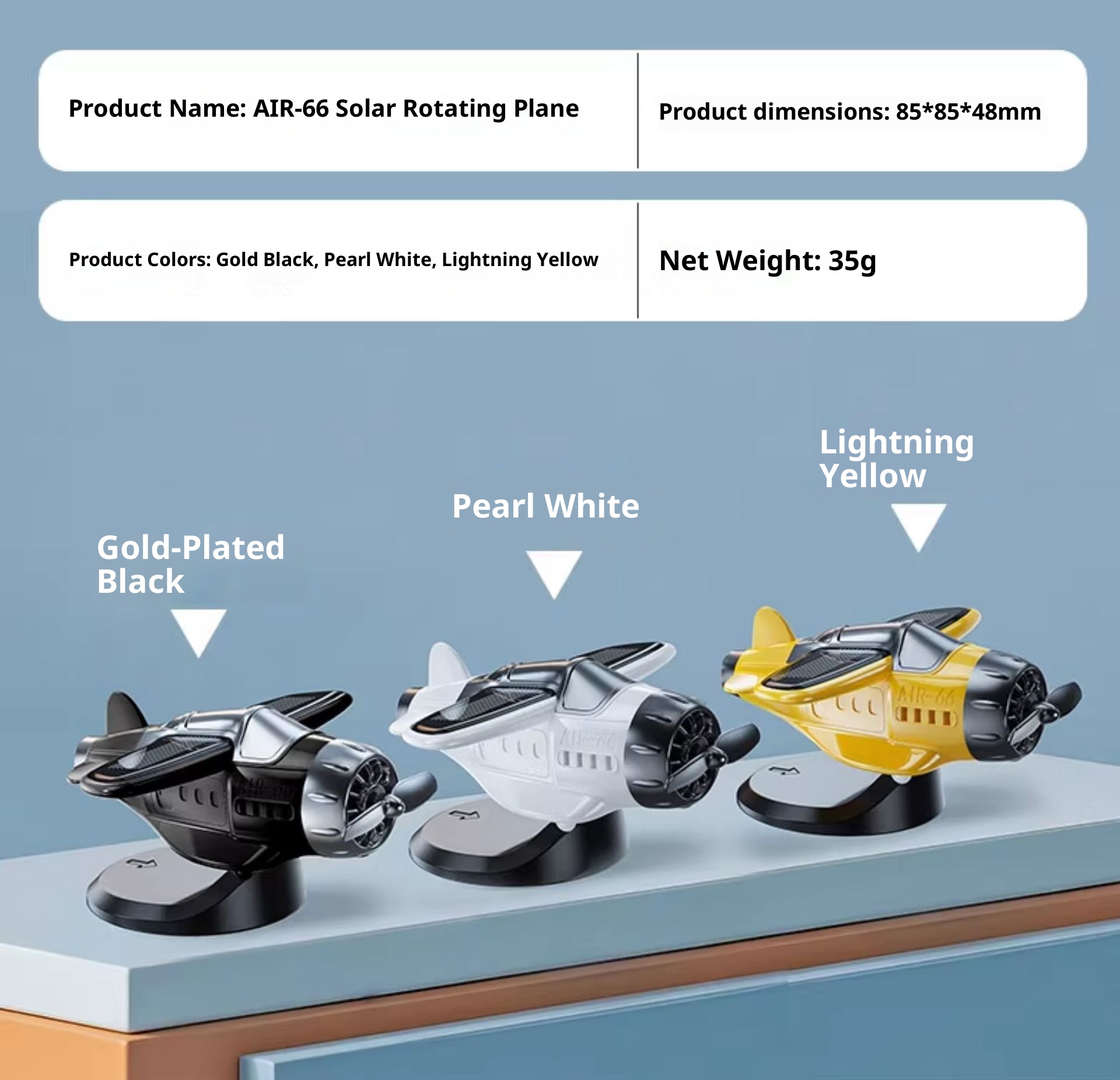 Solarbetriebene, automatisch rotierende Kleinflugzeug-Innenausstattung, kreative Auto-Armaturenbrett-Klebedekoration, universell einsetzbar_voghion.com