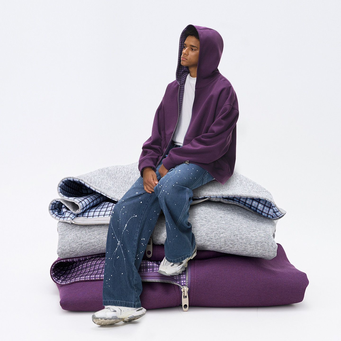 boy Boy Jie Zhan Men's Clothing|Boxy Plaid Two-tone Jacket 25 Autumn New European And American Short Casual Couple Hooded_voghion.com