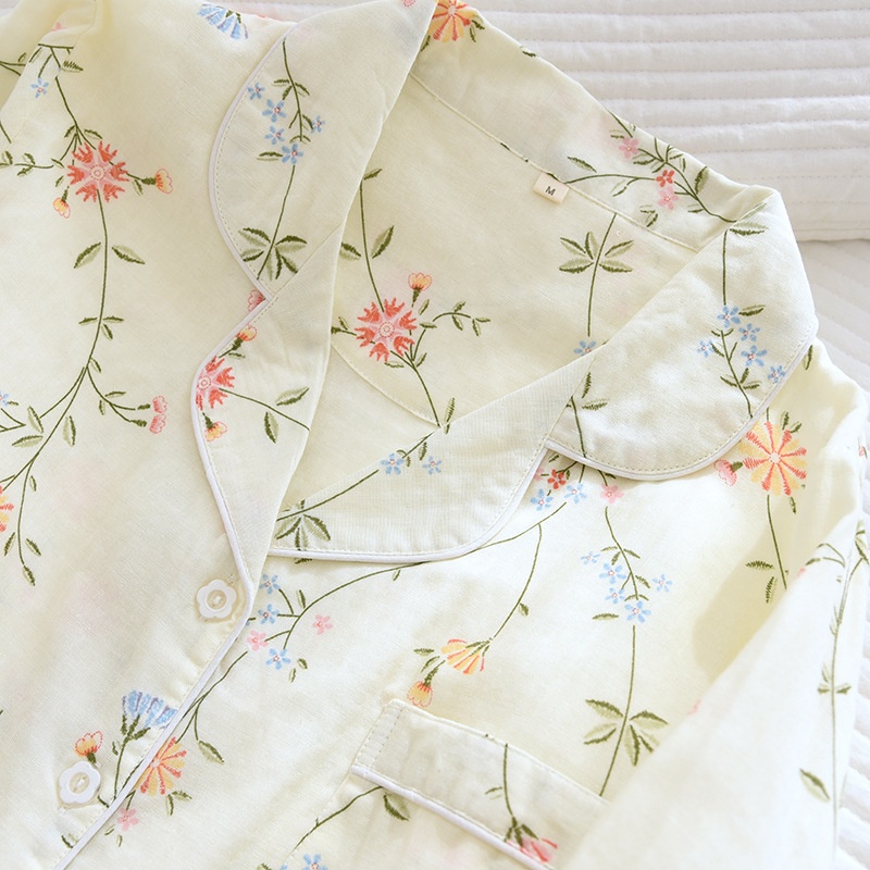 ChicShe, nuovo pigiama da donna in garza a doppio strato, con maniche sottili e pantaloni lunghi, stile giapponese, cardigan in cotone, set da casa primaverile ed estivo_voghion.com