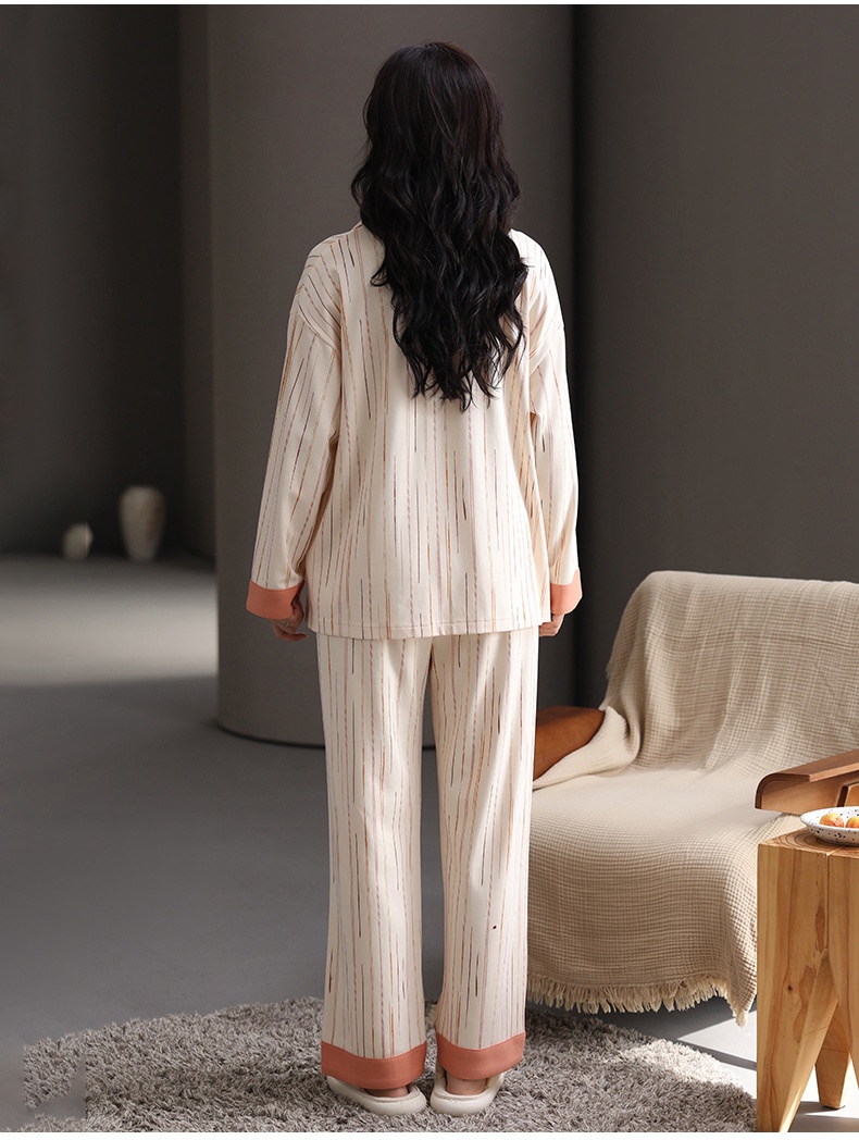 ChicShe Women's Cotton Pajamas With Chest Pads, Autumn New Sleeve Long Pants Cardigan Set, Suitable For Outdoor Wear, Casual_voghion.com