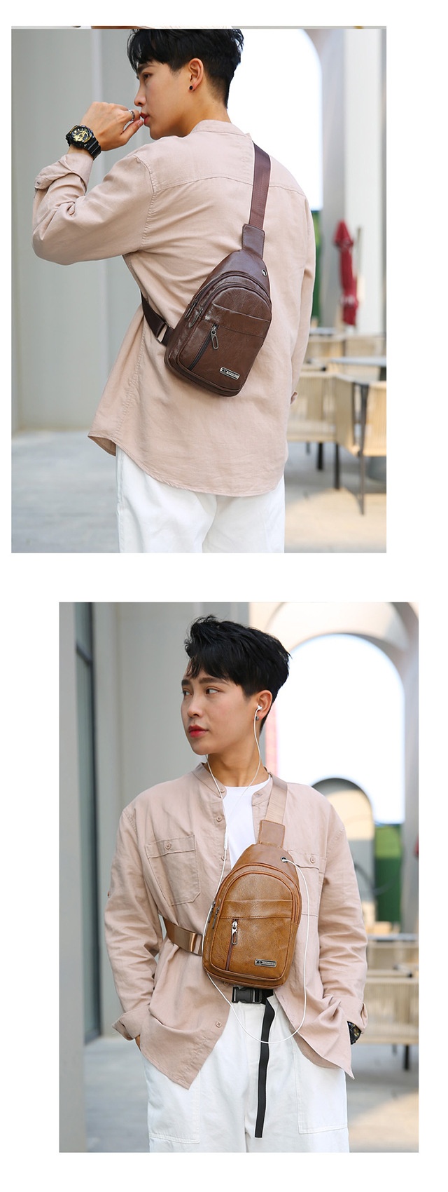 001 Manufacturer Wholesale Korean Fashion Men's Crossbody Bag Casual Travel PU Leather Single Shoulder Small Chest Backpack_voghion.com