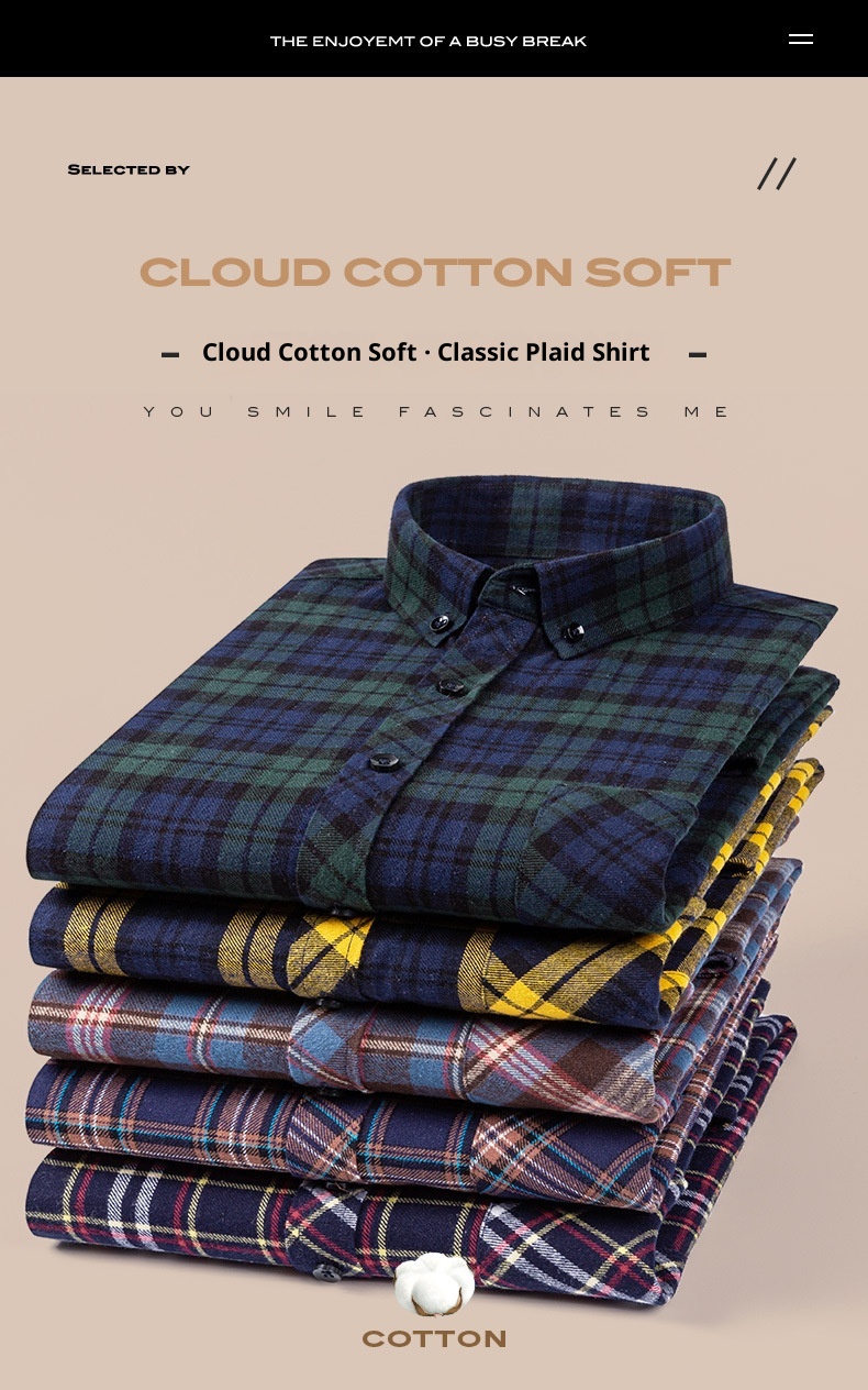 ForMen Herbst Winter Jugend Reine Baumwolle Gebürstetes Karomuster Modisches Freizeit-Flanellhemd mit langen Ärmeln Neu Herren_voghion.com