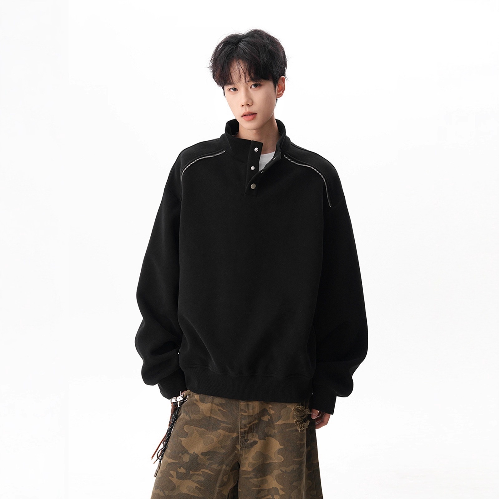 Boy Boy 280G Schweres Sweatshirt im amerikanischen Stil mit Stehkragen für Damen und Herren, lässiger Pullover im Herbst-Design, locker geschnitten_voghion.com