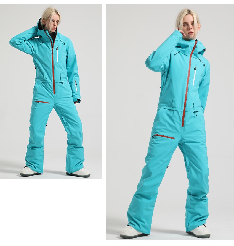 Conjunto de pantalón y traje de esquí profesional de una pieza para mujer, estilo freestyle, resistente al viento, impermeable y de color liso (001). Ideal para snowboard, estilo libre y con doble tabla._voghion.com