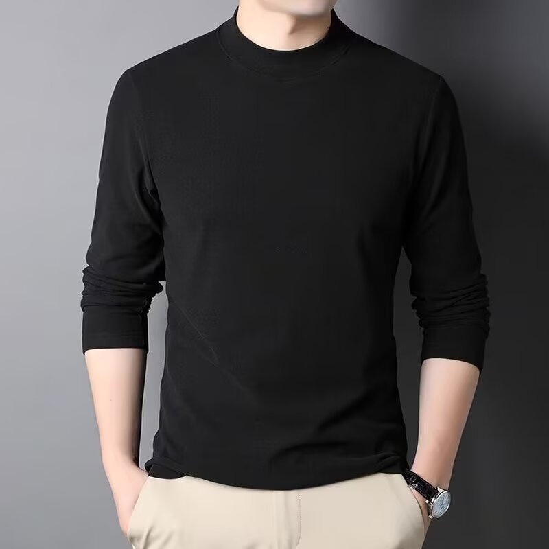 ragazzo Ragazzo 2024 Autunno Inverno Uomo Strato Doppia Faccia Termica Manica Lunga T-Shirt Base Maglietta Mezza Dolcevita_voghion.com