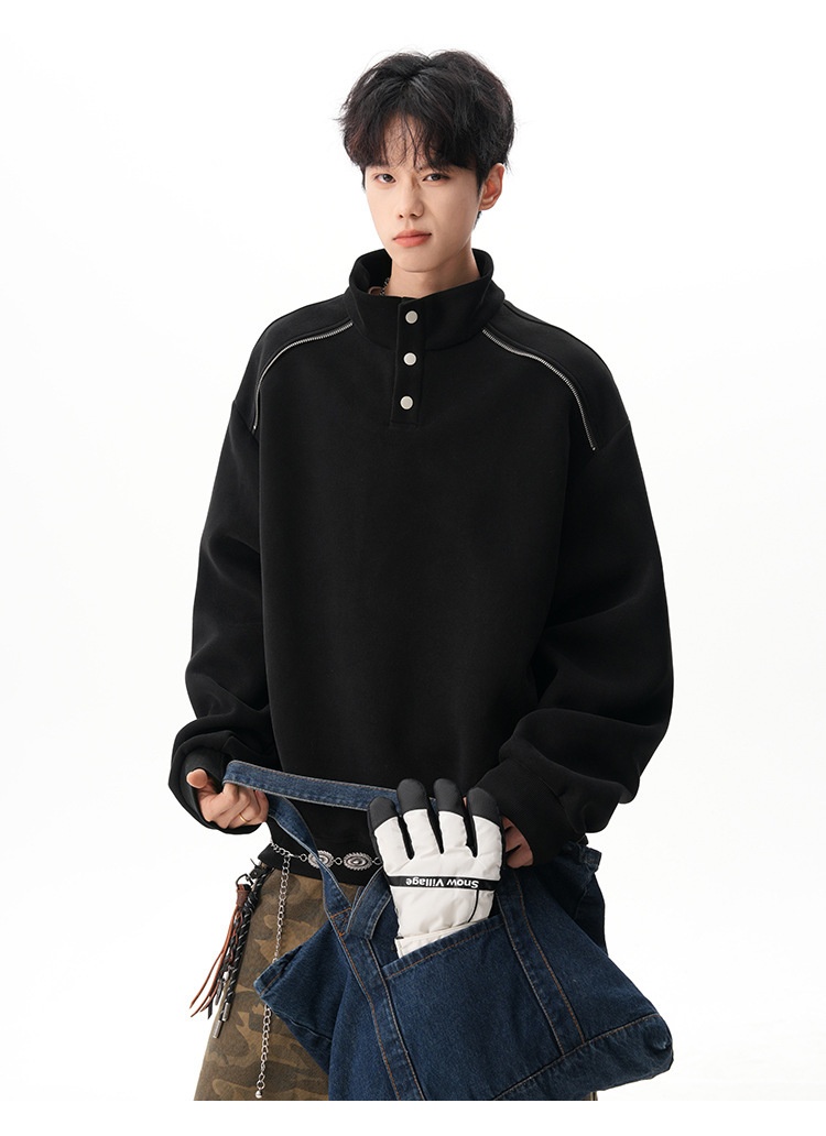 Boy Boy 280G Schweres Sweatshirt im amerikanischen Stil mit Stehkragen für Damen und Herren, lässiger Pullover im Herbst-Design, locker geschnitten_voghion.com