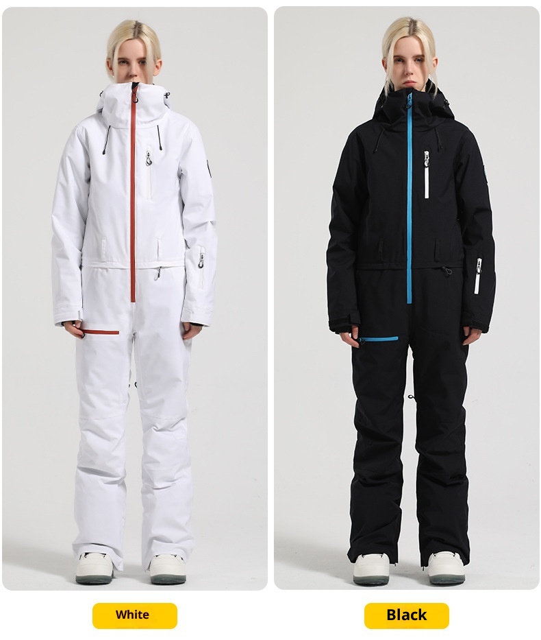 Conjunto de pantalón y traje de esquí profesional de una pieza para mujer, estilo freestyle, resistente al viento, impermeable y de color liso (001). Ideal para snowboard, estilo libre y con doble tabla._voghion.com