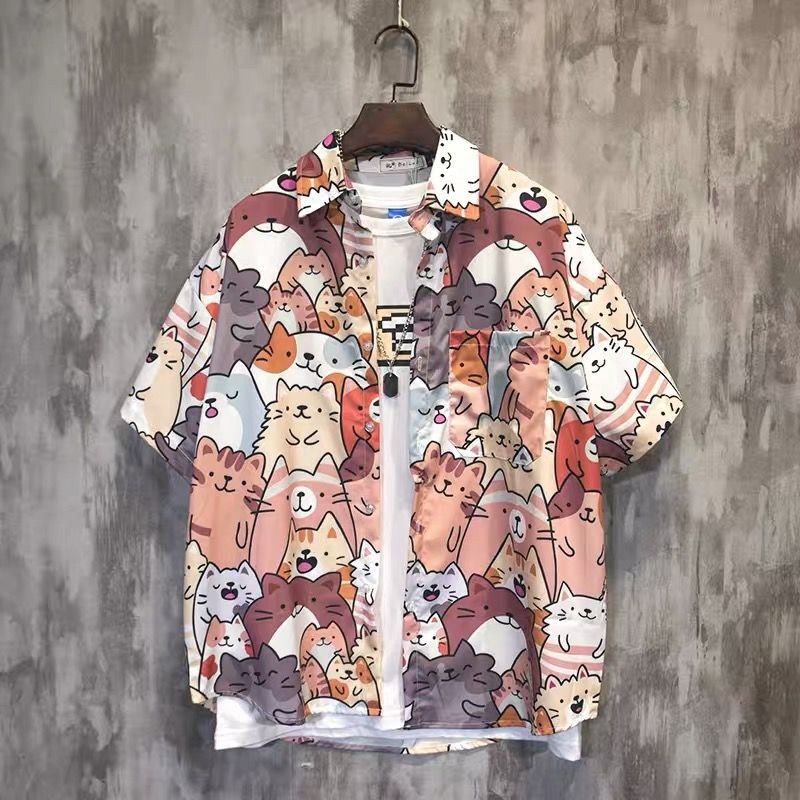 Camicia estiva da uomo ForMen, a maniche corte, ampia e ad asciugatura rapida, stampata, adatta per le vacanze in spiaggia e in viaggio, taglie forti_voghion.com