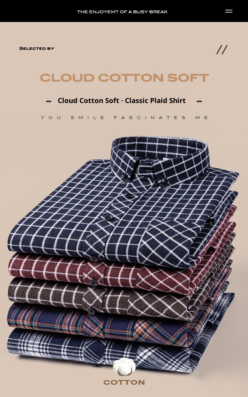 ForMen Herbst Winter Jugend Reine Baumwolle Gebürstetes Karomuster Modisches Freizeit-Flanellhemd mit langen Ärmeln Neu Herren_voghion.com