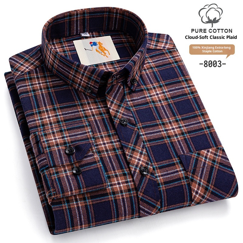 ForMen Herbst Winter Jugend Reine Baumwolle Gebürstetes Karomuster Modisches Freizeit-Flanellhemd mit langen Ärmeln Neu Herren_voghion.com