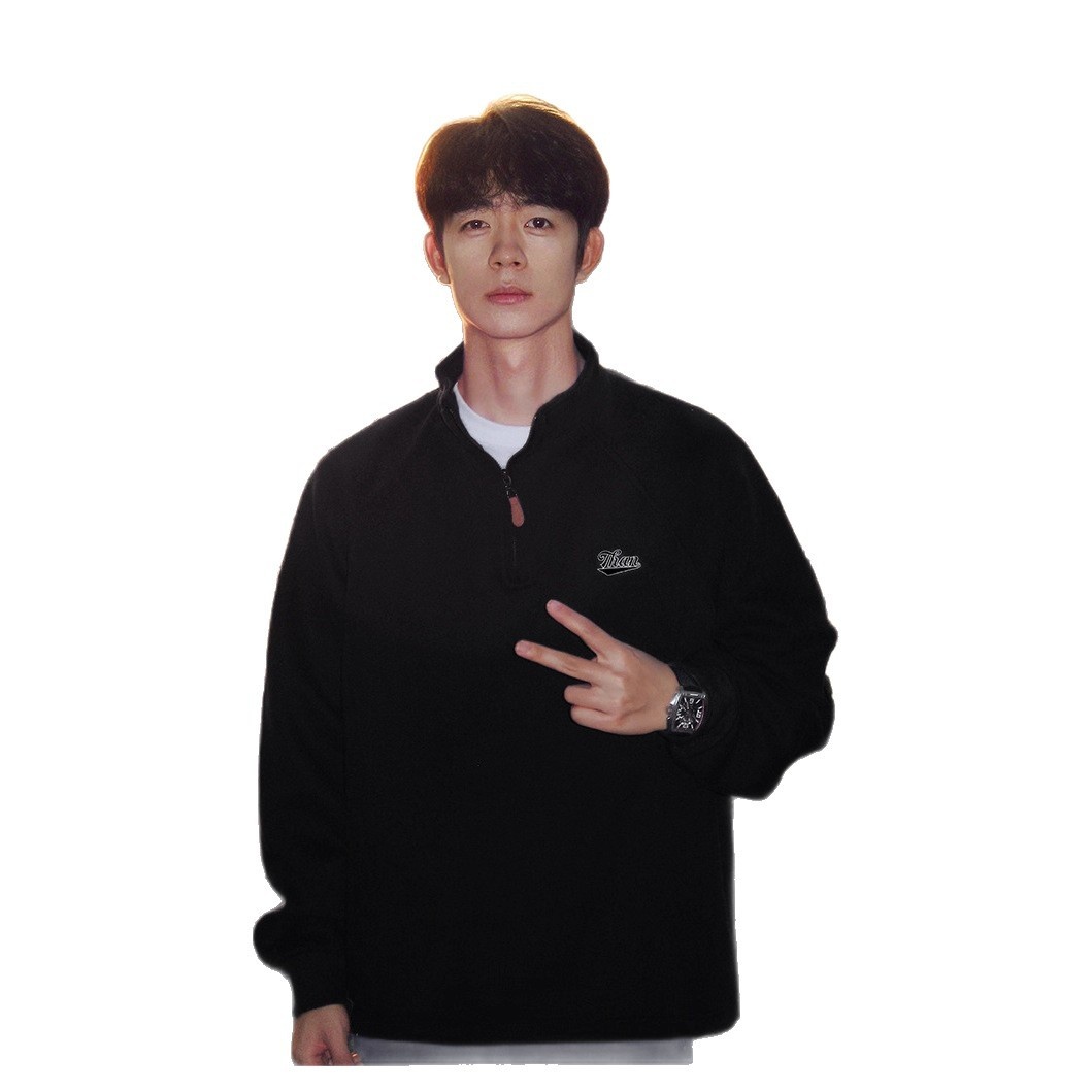 Felpa da uomo con mezza zip e colletto rialzato in stile americano, pesante, senza cappuccio, strato di base a maniche lunghe per l'autunno e_voghion.com