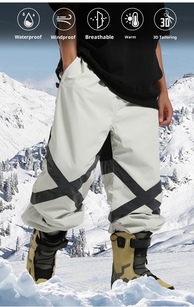 001 23 Winter New Large Size Snow Men Loose Windproof Waterproof Breathable Warm Glow-in-the-Dark Ski Pants Women Snowboard_voghion.com