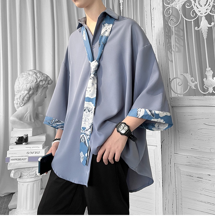 Camicia a tre quarti verde scuro ForMen per uomo, design estivo di alta gamma, camicia a maniche corte di nicchia, cravatta DK uniforme JK_voghion.com