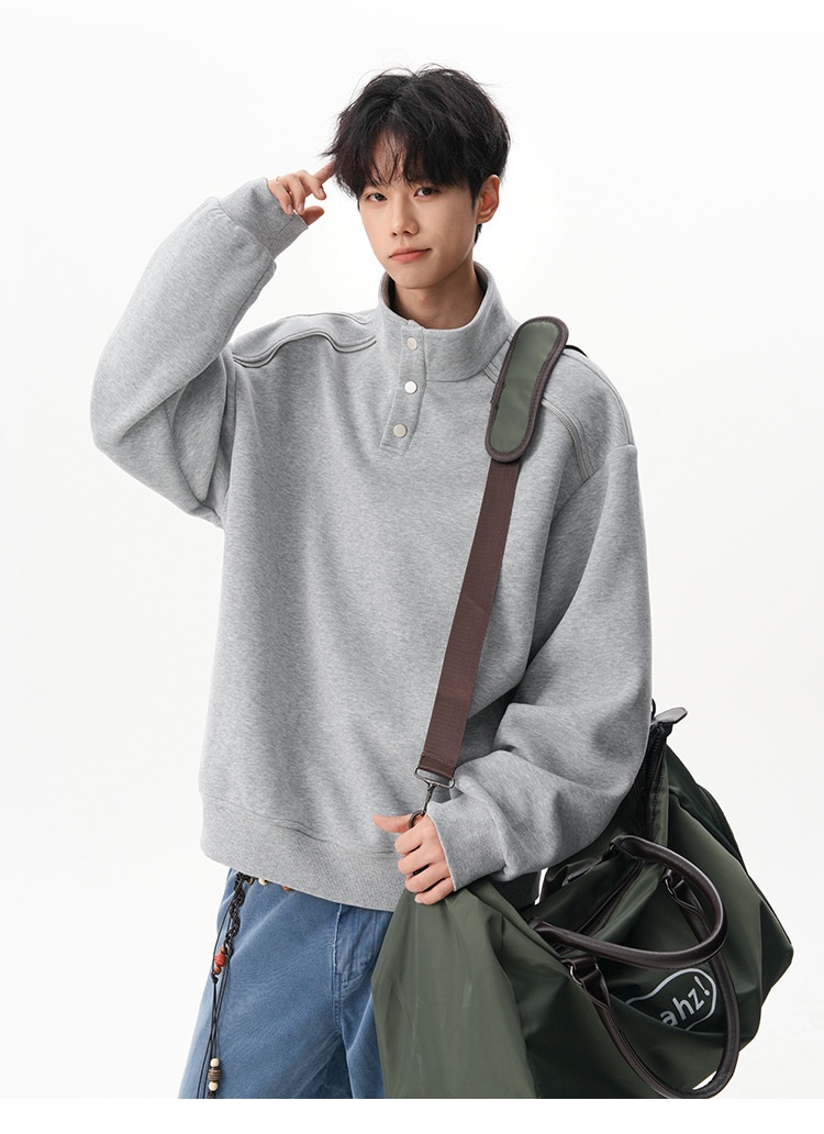 Boy Boy 280G Schweres Sweatshirt im amerikanischen Stil mit Stehkragen für Damen und Herren, lässiger Pullover im Herbst-Design, locker geschnitten_voghion.com