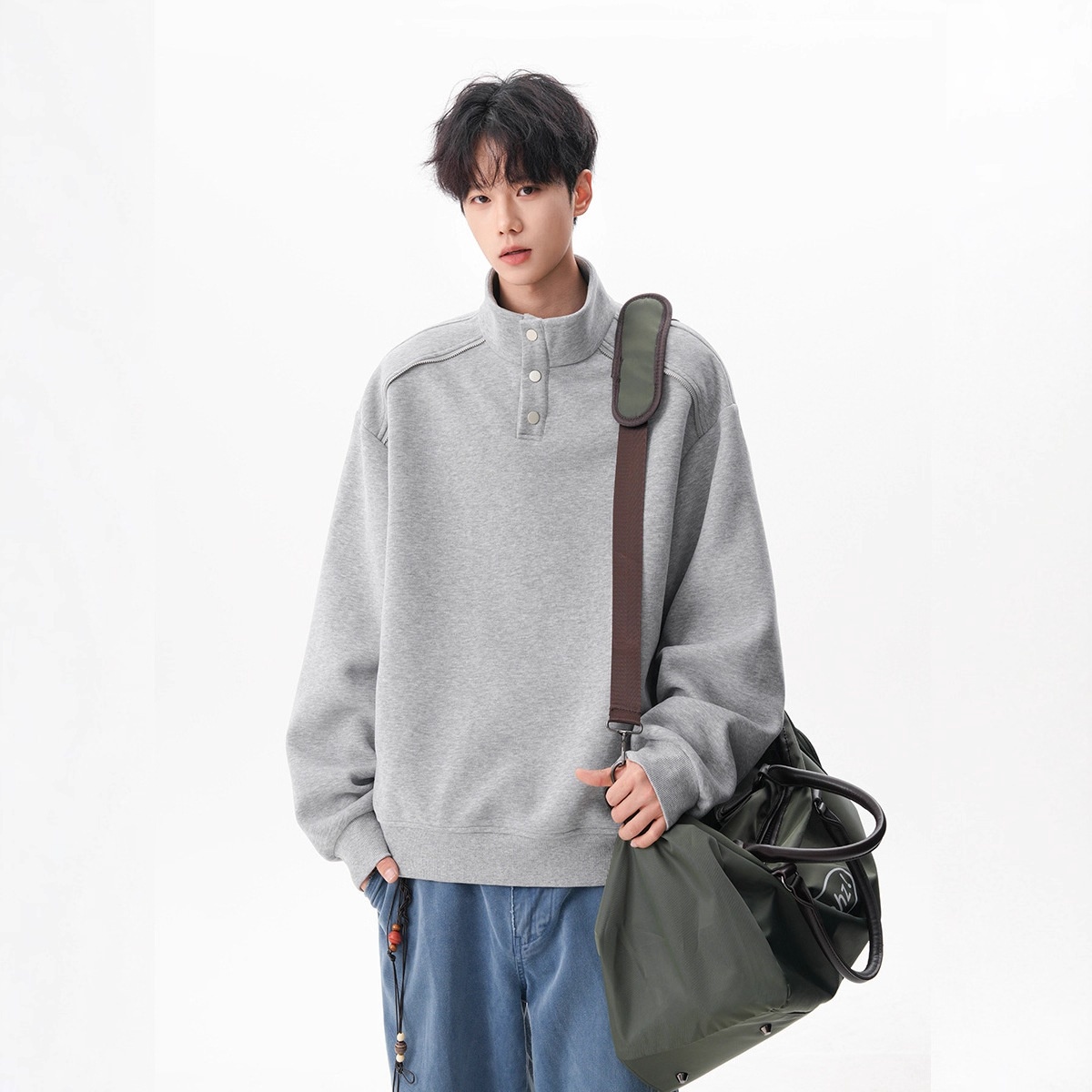 Boy Boy 280G Schweres Sweatshirt im amerikanischen Stil mit Stehkragen für Damen und Herren, lässiger Pullover im Herbst-Design, locker geschnitten_voghion.com