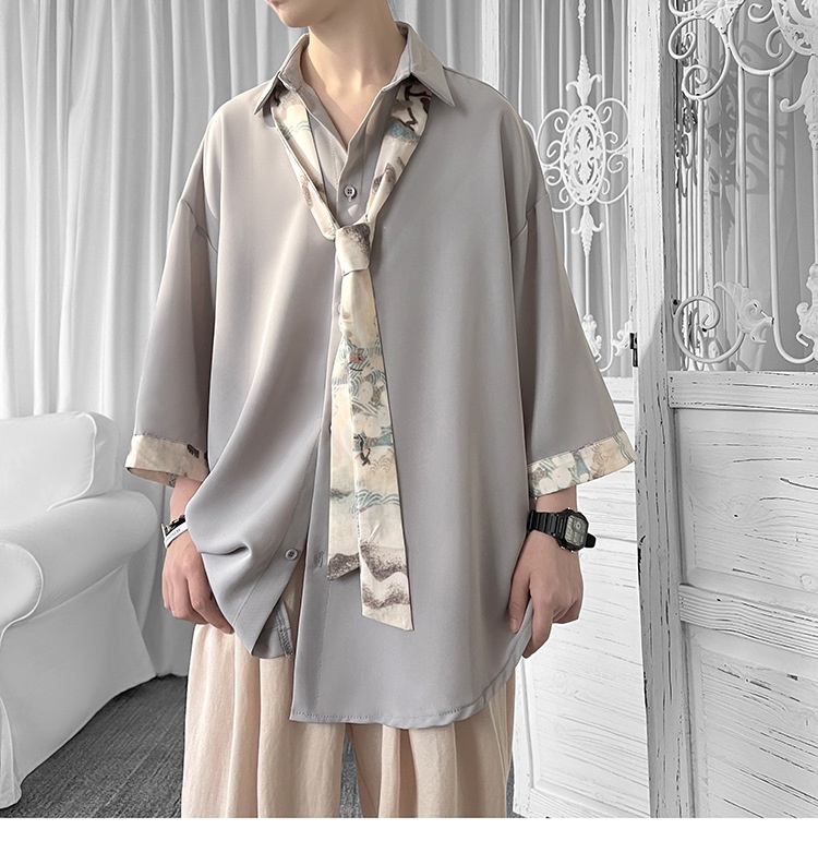 Camicia a tre quarti verde scuro ForMen per uomo, design estivo di alta gamma, camicia a maniche corte di nicchia, cravatta DK uniforme JK_voghion.com